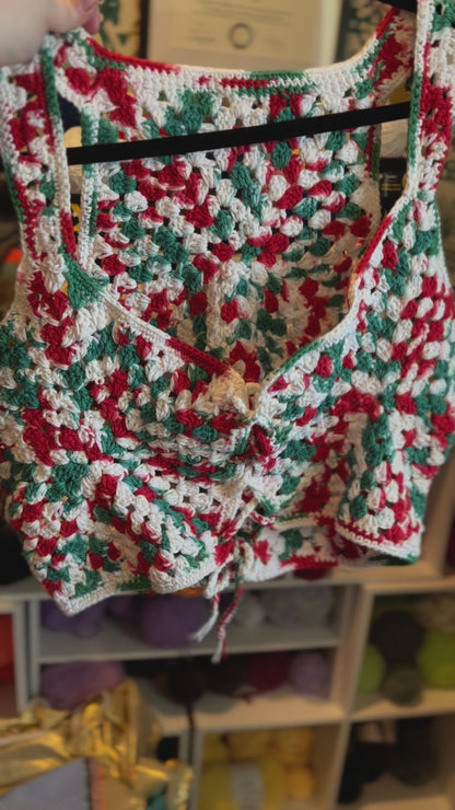 Red White and Green Crochet Vest